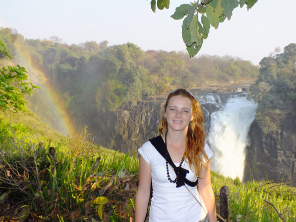 Leanne Rodney - soaking up the spray at Victoria Falls